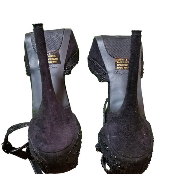 BLACK SUEDE RHINESTONE STELETTOS SIZE 6 - Picture 11 of 14